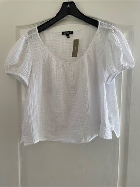 J. Crew White Gauze Puff-Sleeve Henley Blouse